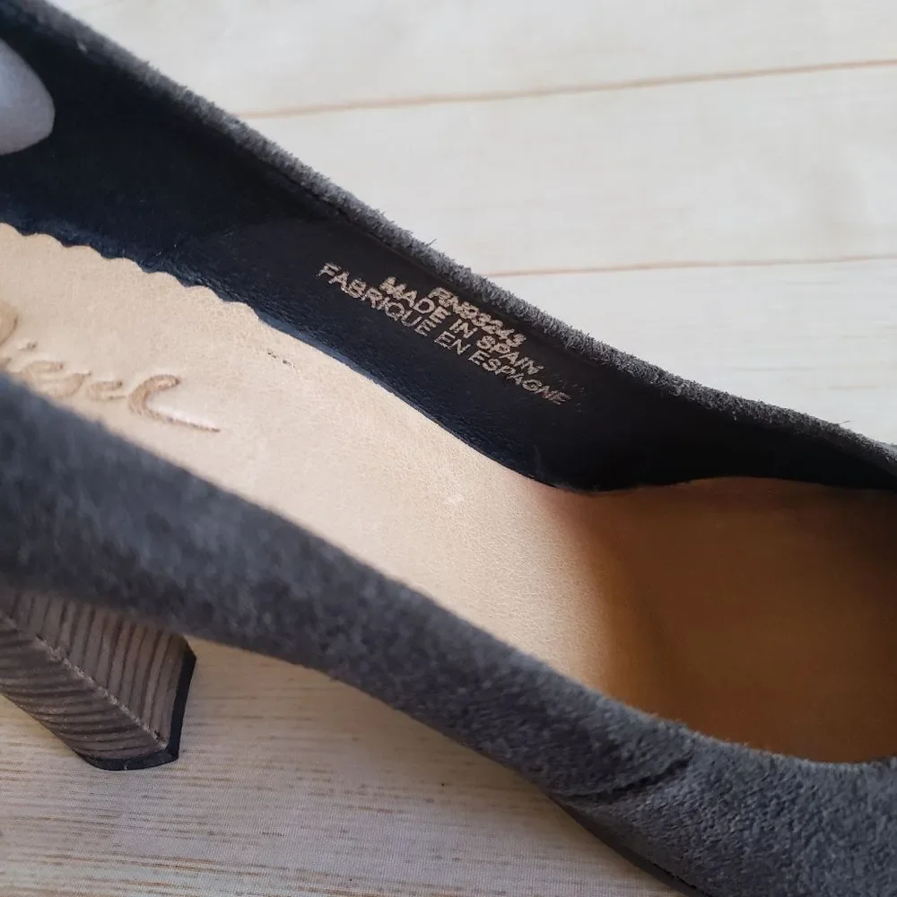 Diesel Leather Suede Round Toe Studded Tassel Heel Pumps Shoes Brown Size 39